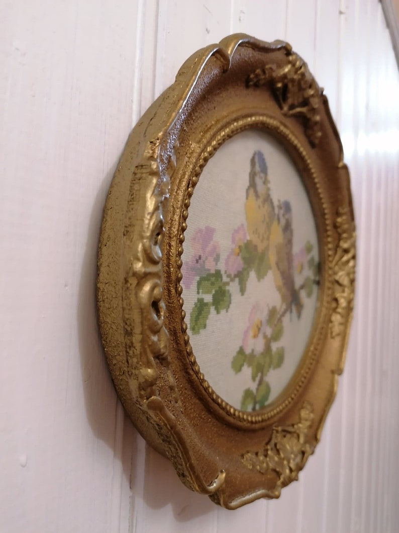 Embroidered Tapestry Framed Vintage Tapestry Hand-Sewn Tapestry with Golden Frame Tapestry Wall Decoration,