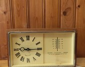 Vintage table Clock with thermometer and barometer, Mechanical Clock, Soviet Vintage Wooden Desktop Clock,Russian fireplace clock