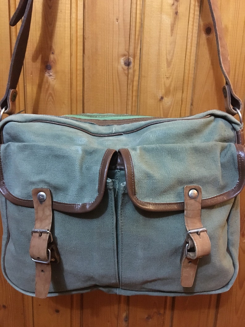 Green khaki bag, Shoulder canvas bag 70/'s Gift Idea Unisex bag Vintage school bag