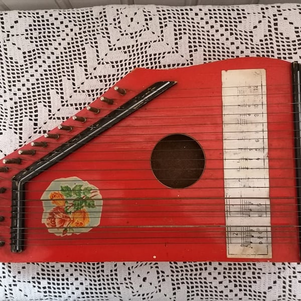 Vintage Zither, Folk musical instrument, German Harp by Jubel Töne, made in the GDR, Stringed Musical Instrument, Wooden Zither,