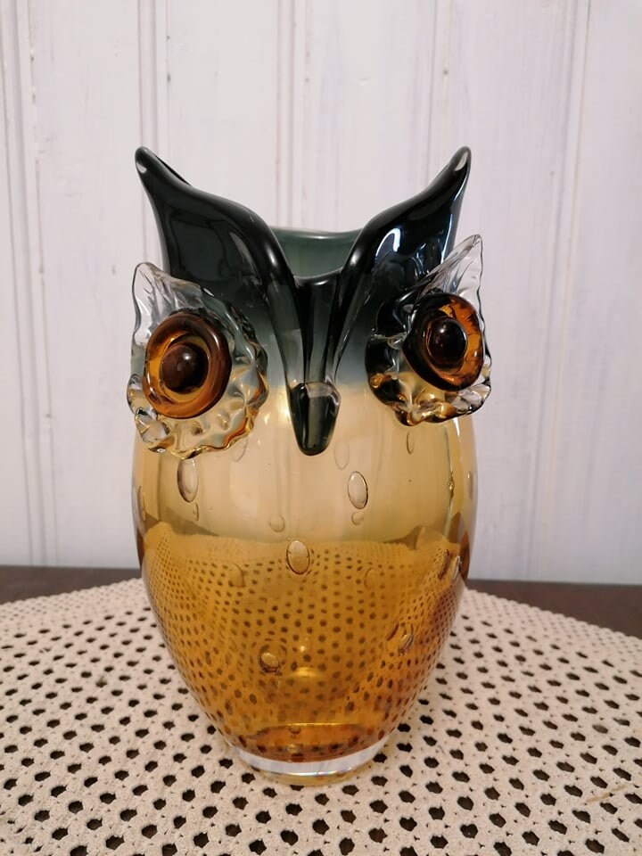 Vintage Owl Vase Amber Glass 7" Tall agrohort.ipb.ac.id