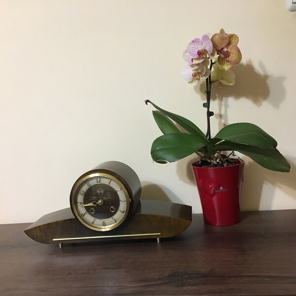 Mechanical fireplace clock, An efficient Mid century clock German, Mid century modern desk clock german, clock in the mid-century wood,