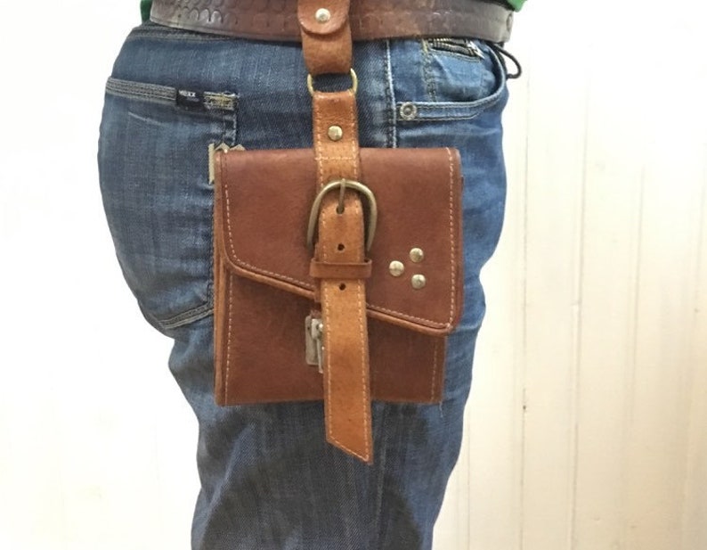 Men/'s brown leather belt bag Gift idea Belt leather case Genuine leather pouch Mens leather wallet