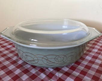 Vintage Pyrex Sage Scroll 1.5 qt Casserole Dish