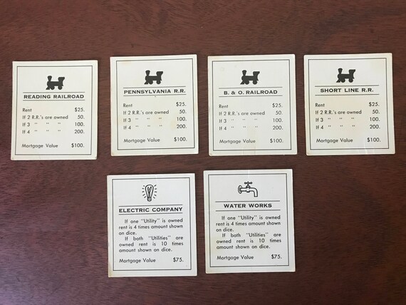 Monopoly Railroad and Utility Cards | Etsy