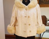 Delicious jacket immaculate years 50 39 in Astrakhan eco-friendly with cuffs and collar fur Lapin size 44