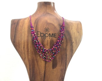 Purple Handwoven beaded necklace, bracelet and earrings