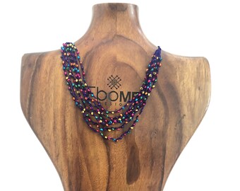 Purple Handwoven beaded necklace, bracelet and earrings