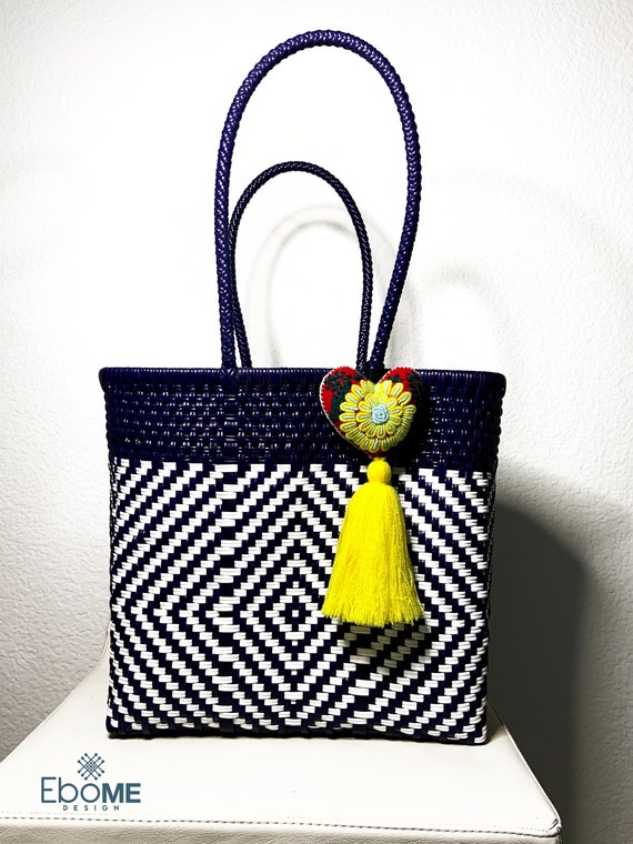 SEA BASKET BAG（MEDIUM） Medium Ethnic Basket Bag, Hand-craft Bag, Blue Handwoven