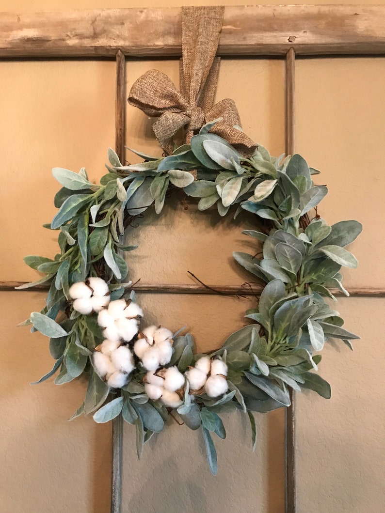 Lambs Ear wreath with cotton Etsy