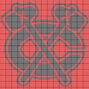 May include: Black and white logo with two crossed wrenches on a red and white checkered background.