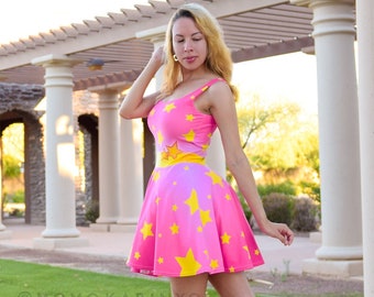 Cassie - Starry Painted Sleeveless Skater Dress - Sizes XS to 3XL