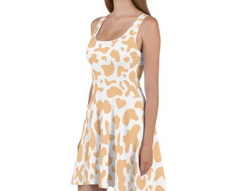 Pastel Peach Cow Print Spots Light Orange Kawaii Cowgirl Sleeveless Skater Dress
