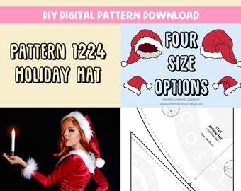 DIY- Holiday Santa Hat Downloadable PDF Cap Pattern for Christmas, Festive Holidays, Etc.
