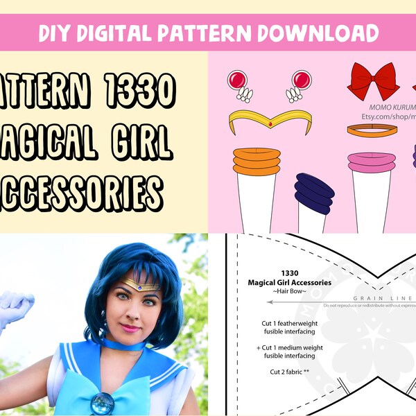 DIY- Magical Girl Accessories Pattern Pack, Downloadable Printable Sewing Pattern, One Size Fits All