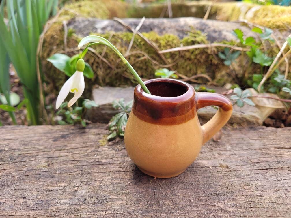 Petit Vase en Grès Pays Petit à Fleurs Sauvages de Ferme Décor Cuisine Minuscule Miniature Vintage A