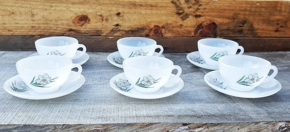 Français Vintage Arcopal Tasses à Café Tasse Thé Ensemble Des Années 60 Rétro et Soucoupe Français E