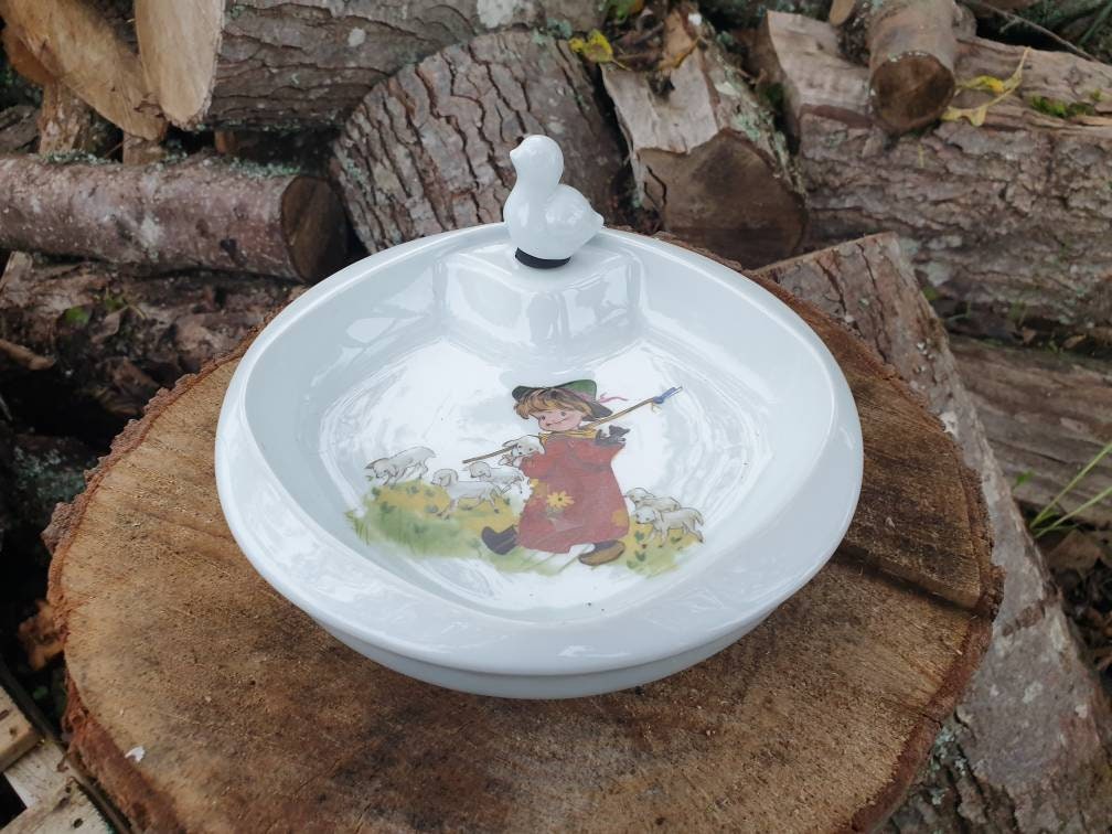 Français Vintage Baby Bowl Céramique Plat de Bébé Chauffage Bol Décor Pépinière Cadeau Baptême M.du