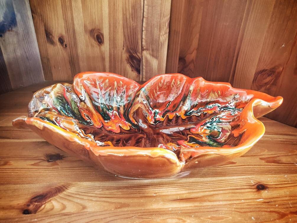 Français Bol Rouge Orange Vintage Décoratif Grand de Fruits Des Années 70 Rétro Décor Maison M.dub.