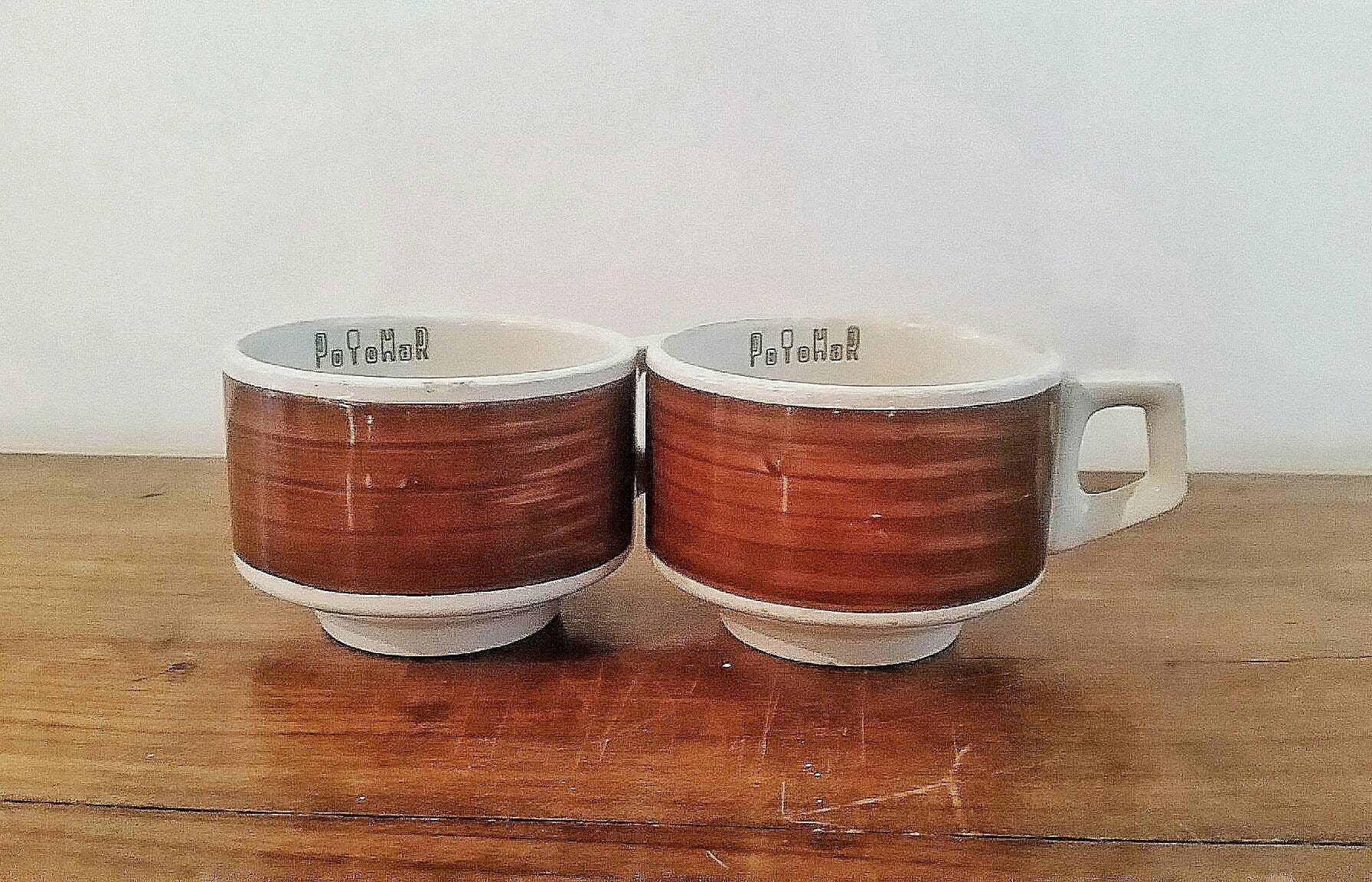 Grindley Angleterre Blanc et Brun Des Années 1970 Tasses à Café Rétro Élégant Espresso Vintage