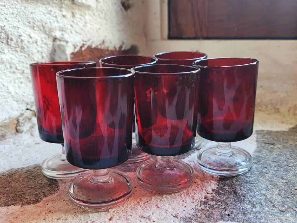 Ensemble de Six Verres Liqueur Verre Rouge Vintage, Français Barware Apero Rouges, Apéritifs, Bar Ma
