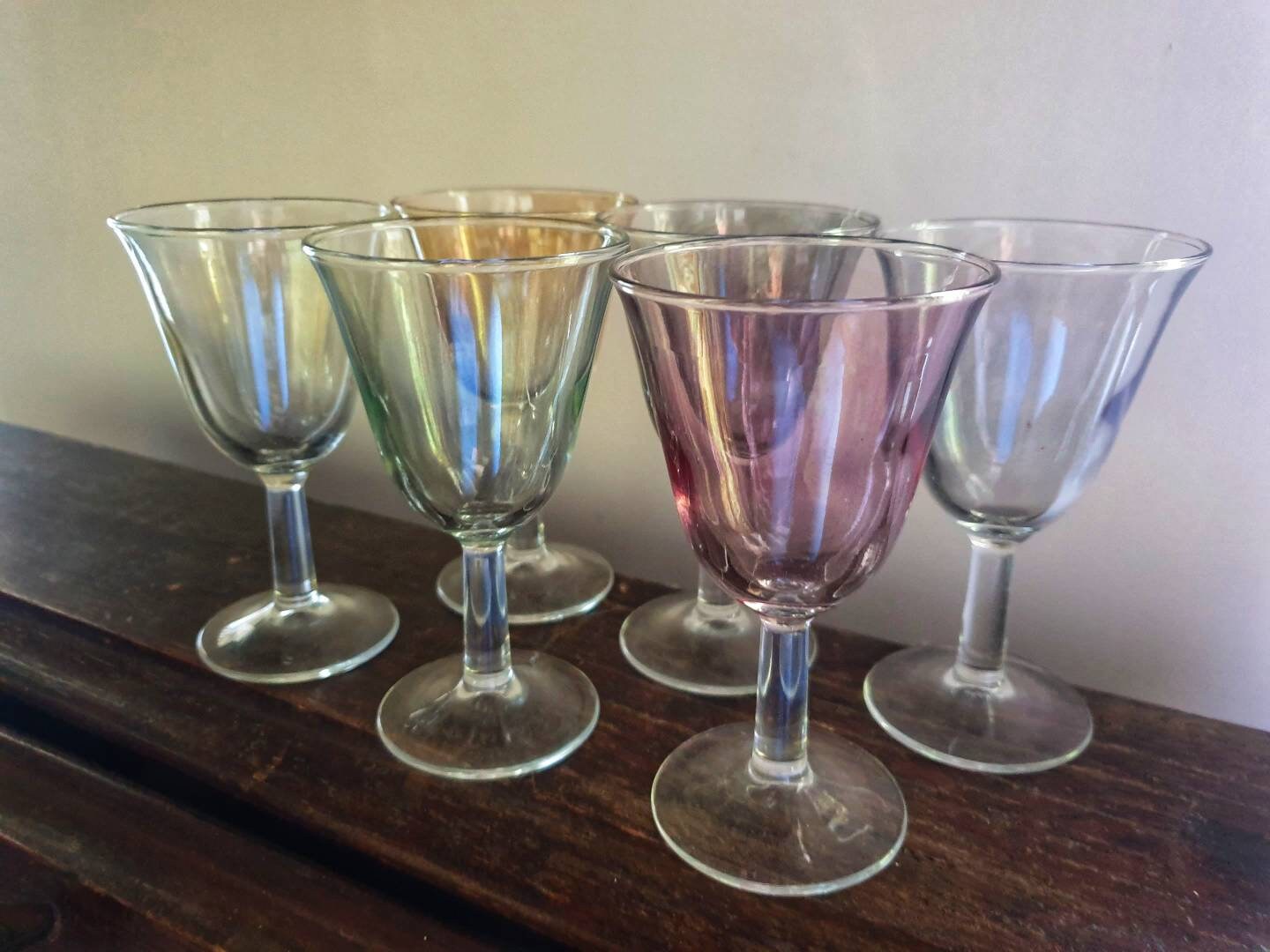 Verres de Tulipe en Verre Arlequin Vintage Verres Liqueur Français 70S Barware Lunettes Arc-En-Ciel 