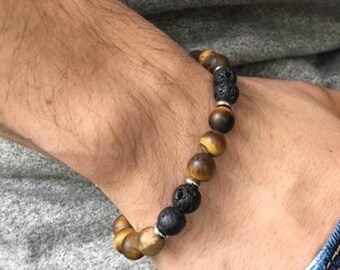 Mens Gemstone Bracelet, Strength And Protection Bracelet, Tiger Eye Bracelet, Mens Accessories, Mens Bead Bracelet, Bracelet Gifts For Men