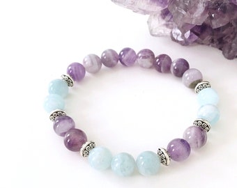 Amethyst Bracelet, Aquamarine Bracelet, Amethyst and Aquamarine Energies, Gemstone Bracelet, Healing Crystal Bracelet, Minimalist Jewelry