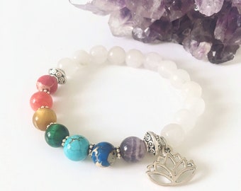 Chakra Bracelet, Lotus Flower, Yoga Bracelet, Chakras Stones, Healing Bracelet, Gemstone Bracelet, Yoga Gift, Chakra