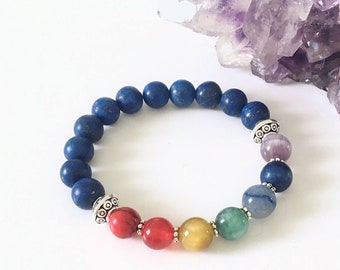Chakra Bracelet, Lapis Lazuli Bracelet, Yoga Jewelry, Chakra Mala Bracelet, Yoga Bracelet, Gemstone Bracelet, 7 Chakras Jewelry