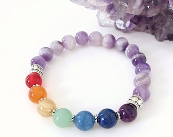 Chakra Bracelet, Amethyst Bracelet, Healing Bracelet, Yoga Bracelet, Mala Bracelet, Healing Crystals, Yoga Jewelry, Spiritual Gift