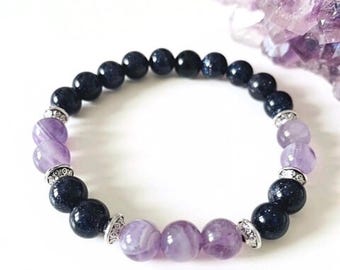 Amethyst Bracelet, Sandstone Bracelet, Gemstone Bracelet, Amethyst And Sandstone Bracelet, Healing Crystals, Purple Crystal Healing Bracelet