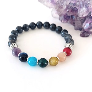 Pulsera Para Hombre De Piedra Natural Ojo De Tigre, Ónix Y Hematita