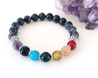 Chakra Labradorite Bracelet, Healing Bracelet, Yoga Bracelet, Chakra Jewelry, Gemstone Bracelet, 7 Chakra Stones, Spiritual Gift, Rainbow