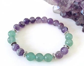 Amethyst and Aventurine Gemstone Bracelet, Prosperity Bracelet, Healing Bracelet, Green Gemstone Beaded Bracelet, Purple Bead Bracelet, Gift