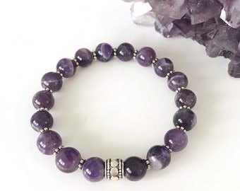 Amethyst Crystal Bracelet, Gemstone Bracelet, Healing Gemstones, Beaded Stretch Bracelet, Amethyst Calming Bracelet, Purple Gemstone Jewelry