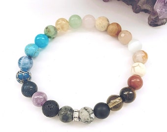 Gemstone Bracelet, Multi-Gemstone Bracelet, Healing Gemstones, Mixed Gemstones for protection, Beaded Bracelet, Crystal Combinations