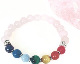 Chakra Rose Quartz Bracelet, Gemstone Bracelet, Stone Of Love, Yoga Bracelet, Healing Crystals, Yoga Jewelry, Healing Rose Quartz Bracelet