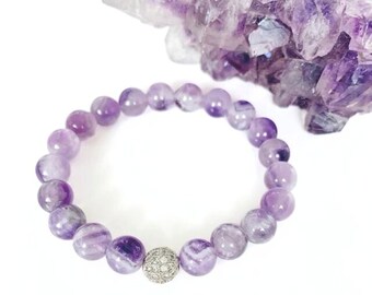 Amethyst Bracelet, Purple Crystal Bracelet, Beaded Bracelet, Gemstone Bracelet, Healing Bracelet, Amethyst Crystal Healing Stretch Bracelet