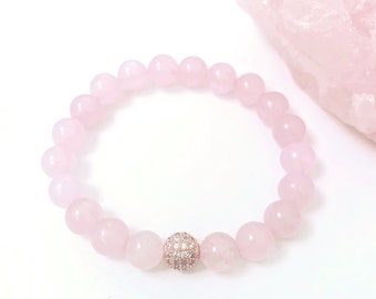 Rose Gold Rose Quartz Bracelet, Stone Of Love Bracelet, Rose Gold Jewelry, 8mm Rose Quartz Crystal Bracelet, Rose Quartz Energy Bracelet