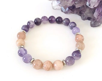 Amethyst Bracelet, Amethyst And Sunstone Bracelet, Gemstone Bracelet, Healing Gemstones, Gemstone Combinations, Sunstone Bead Bracelet
