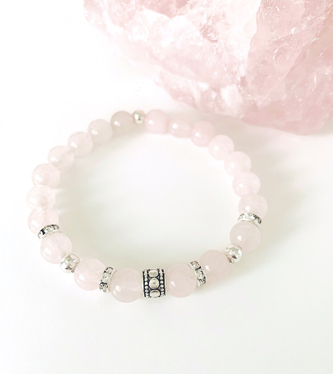 Rose Quartz Crystal Love Bracelet, Pink Gemstone Bracelet, Healing