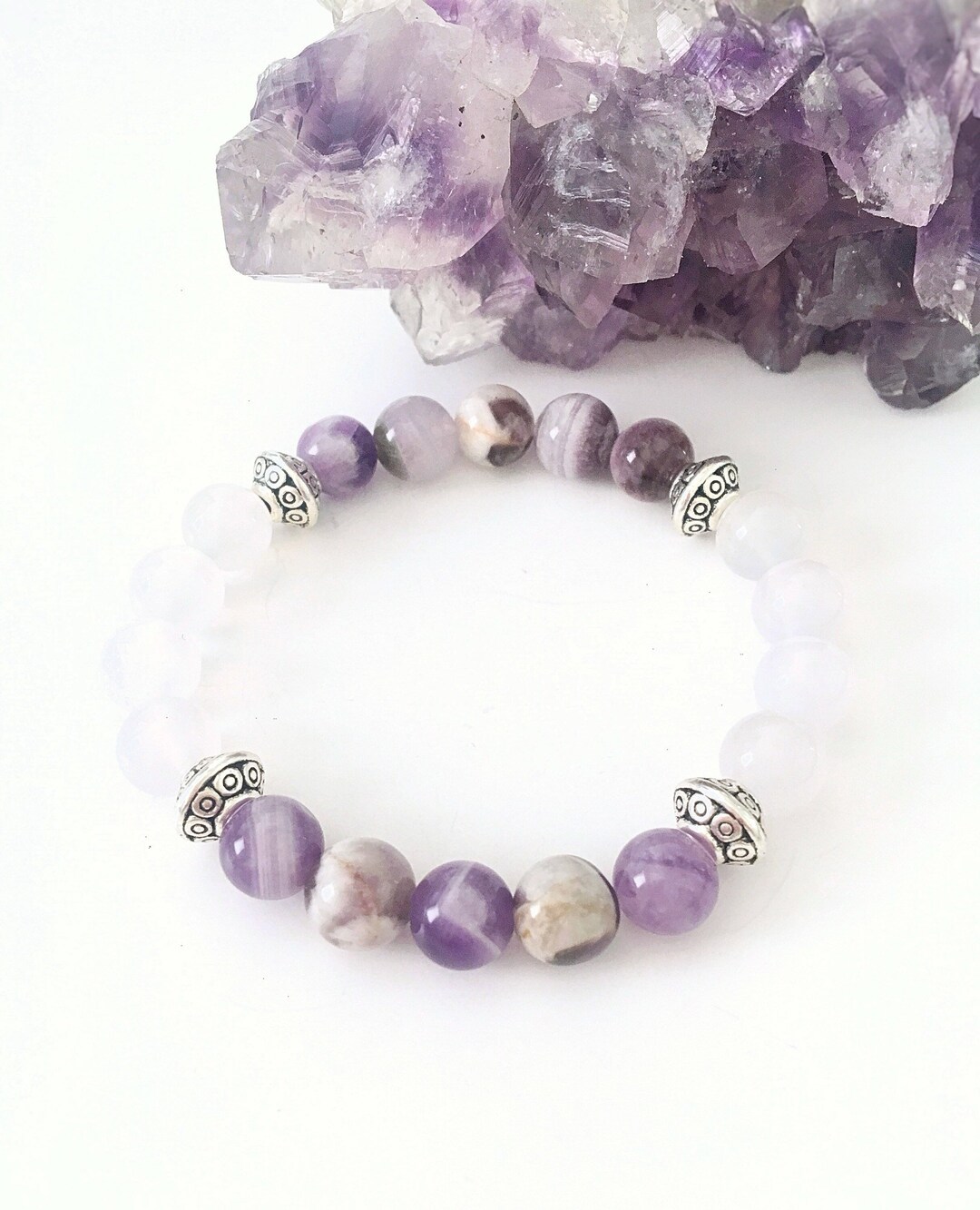 Amethyst Bracelet 8mm Gemstone Bracelet Amethyst and White - Etsy