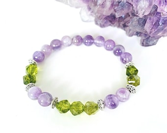 Peridot Crystal and Amethyst Gemstone Bracelet, Healing Bracelet, Amethyst and Peridot, Amethyst Bracelets, Woman's Gemstone Bracelets