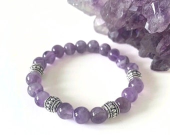 Amethyst Bracelet, Purple Gemstone Bracelet, Amethyst Bead Bracelet, Healing Gemstones, Purple Bead Bracelet, Amethyst Healing Crystal