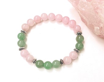 Rose Quartz And Green Aventurine Bracelet, Gemstones Of Love And Luck, Attract Prosperity And Love, Healing Energy Gemstone Bracelet