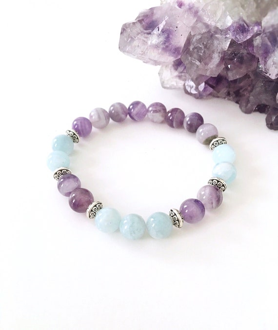 AAAAA Aquamarine Mala Bracelet, Healing Bracelet, Gemstone Bracelet,  Aquamarine Stone Bracelet, Crystal Bracelet, Natural Stone Bracelet