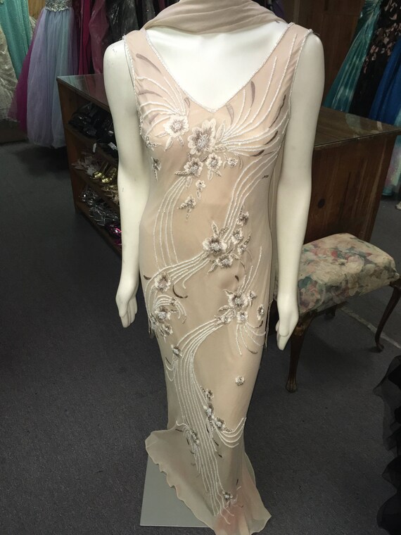 Ivory vintage beaded dress with scarf