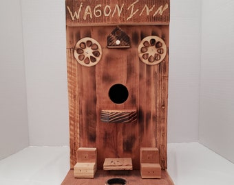 Rustic Birdhouse "Wagon Inn" Decorative Repurposed Wood