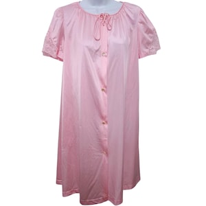Vintage Lorraine Pink Nightgown Robe Women&#39;s Lace Trim Button Front USA Made